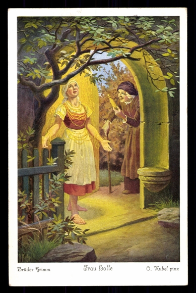 Goldmarie am Tor, Frau Holle Postkarte, O.Kubel, 1929