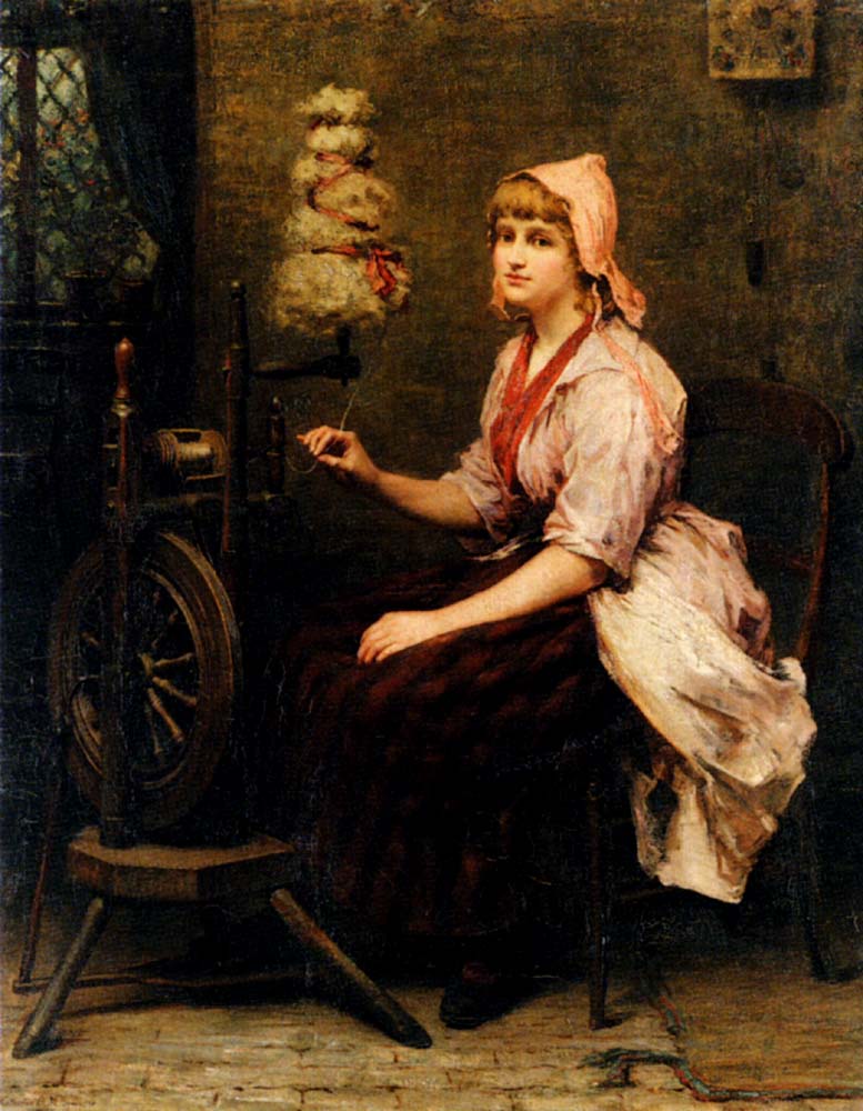 Katherine D M Bywater, The Girl at the Spinning Wheel, 1885