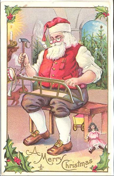Santa Claus Workshop, 1911 Postcard, Wikimedia Commons