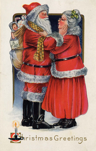 Santa and Mrs Claus, 1919 Postcard, Wikimedia Commons